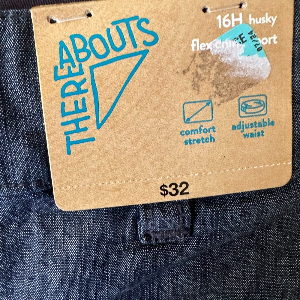 NWT Therabouts Boys Flex Chino Cuffed Shorts | Med Indigo Chambray | Size 16H - Picture 3 of 5